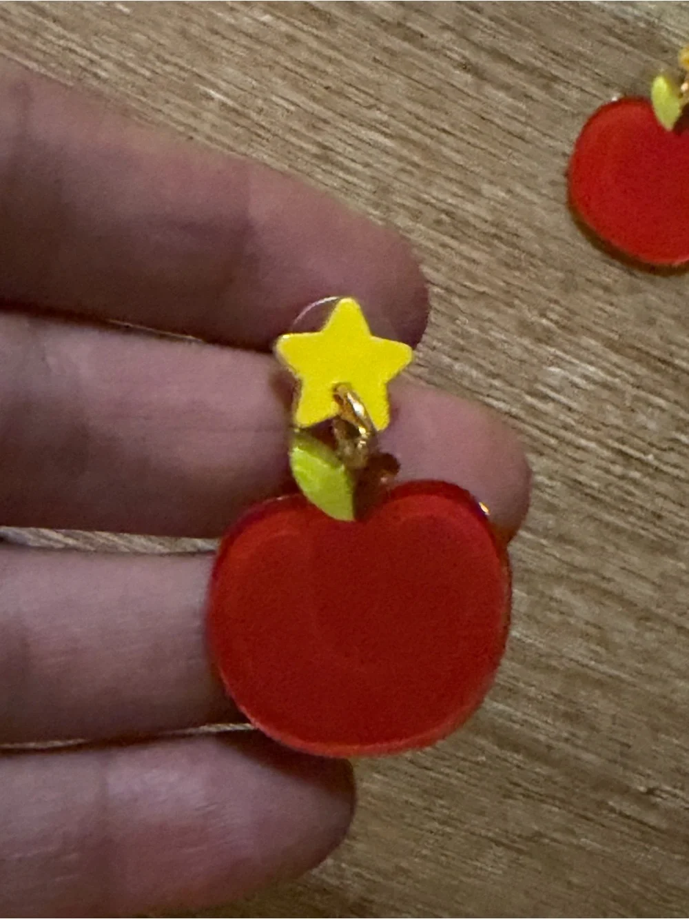 Kids Red Apple Earrings with Yellow Star Tops